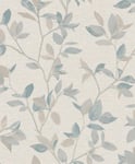 Rasch Silver Birch Leaf Natural/Blue Metallic Wallpaper 311419