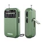 XHDATA D220 Small Radio FM AM SW Retro Radio Mini Portable Radio Battery Powered Radio (AA), World Receiver with Excellent Reception and Speaker, Suitable for Outdoor, Elderly (Green)