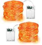 PhilzOps Guirlande Automne [Lot de 2] - 6M 60 LED Halloween Decoration Guirlande Lumineuse a Pile Intérieur Étanche Orange Girlande Lumière Fil D'argent pour Noël Chambre Mariage Soirée Maison Jardin