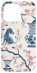 Coque pour iPhone 15 Pro Max Preppy Bocal en toile Chinoiserie Motif chiens et gingembre Rose et bleu