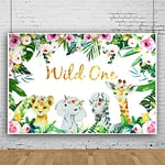 GOLRISEN Toile de Fond Wild One Jungle Animaux Verdure Premier Anniversaire Photographie thème Jungle éléphant bannière 150x100cm Decoration de fête pour Garçon Animaux Sauvages