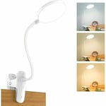 Lampe de Bureau led sans Fil Rechargeable, 3 Couleur et 3 Intensité Réglables, Lampe de Chevet usb Tactile avec Pince pour Enfants , 20 LEDs Flexible