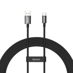 Baseus USB-A til USB-C Kabel, 65W, 2m - Svart