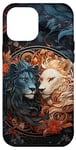 Coque pour iPhone 13 Pro Max Ying yang lion belle et féroce lions fleurs anime art