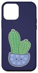 Coque pour iPhone 12 mini Cactus Kawaii en pot pour les amateurs de plantes succulentes bleu nuit