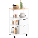 Sobuy - FKW111-WN Desserte de Cuisine à Roulettes îlot de Cuisine Chariot de Service Buffet Multifonctionnel Placard Armoire Cuisine avec 2 Tiroirs