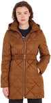 Tommy Hilfiger Women's Belted Quilted Down Jacket Winter, Brown (Natural Cognac), L