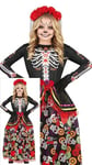 FIESTAS GUIRCA Costume du Jour des Morts Costume Déguisement pour Fille - Robe Longue élégante et Serre tête avec Fleurs - Costumes d'Halloween pour Filles Âge 3-4 Ans