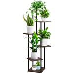 YOCOMEY 6 Niveaux Support de Plante en Métal Bois, Multiple Étagère à Fleurs Support de Pots Fleurs Porte Plantes Interieur, Décoratif Présentoir Étagère de Pots Fleurs pour Salon Balcon(Chêne Noir)