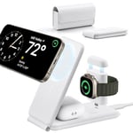 ESR Chargeur de Voyage 3 en 1, Compatible avec Chargeur MagSafe, Conçu pour Apple Watch Certifié, Station de Charge Pliable Made for MagSafe et iPhone 16/15/14/13/AirPods 4/Pro avec Adaptateur, Blanc