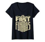 Fast & Furious Distressed Lightning Bolt Word Stack T-Shirt avec Col en V