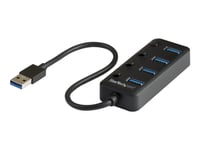 Startech.Com 4 Port Usb 3.0 Hub, Usb-A To 4X Usb 3.0 Type-A With Individual On/Off Port Switches, Superspeed 5Gbps Usb 3.1/Usb 3.2 Gen 1, Usb Bus Powered, Portable, 9.8" Attached Cable - Windows/Macos/Linux (Hb30a4aib) - Hub - 4 X Usb 3.1 Gen 1 - St