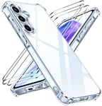 ivoler Anti-Jaunissement HD Clair Coque pour Samsung Galaxy A55 5G avec 3 Pièces Verre Trempé, [Protection Militaire] Transparente Étui de Protection Antichoc avec Coins Renforcés Mince Bumper Housse