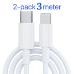 2-pack Laddare för iPhone - USB-C - Kabel / Sladd - 20W - 3m - Snabbladdare Vit