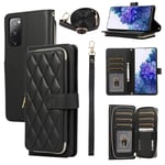 ELISORLI Wallet Case for Samsung Galaxy S20 FE 5G 6.5 inch with Wrist Strap,Shoulder Strap,9+ Card Slots Leather Stand Phone Cover for S 20 EF UW S20FE5G S20FE 20S S2O Fan Edition 4G G5 Women Black