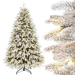 Yorbay Sapin de Noël Artificiel Lumineux LED avec Neige Blanche épaisse, Épicéa Naturel Floqué 150cm - 210cm Sapin Artificiel pour Décoration Noël, en PE et PVC (150cm)