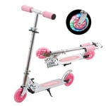 TENBOOM Scooter for Kids Ages 4-7, 2 Wheels Light Up Gift Scooters for Girls Boys Ages 6-12, Easy Folding Kids Scooter with 3 Levels Adjustable Handlebar and Rear Brake Silvery Pink