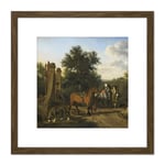 Van De Velde The Hunting Party 8X8 Inch Square Wooden Framed Wall Art Print Picture with Mount