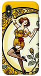 Coque pour iPhone X/XS Rose jaune Pinup Girl Illustration Roses Jardin Art