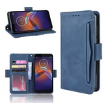 Motorola Moto E6 Play - Design Läderfodral / plånboksfodral m/avtagbar korthållare Blå