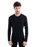 Icebreaker Men's Everyday Long Sleeve Crewe Top - Long Sleeve T-Shirt - 100% Merino Wool Base Layer - Black/Enamel, L