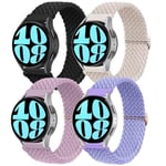 4 Pack 20mm Bracelet en nylon tressé pour Samsung Galaxy Watch 6/5/4 40/42/44/46/43/47mm Braided Solo Loop Bracelet en nylon à réglage élastique pour Huawei Watch GT 3 42mm,(Noir/Étoile/Lilas/Bleu A)