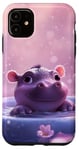 Coque pour iPhone 11 Joli bébé hippopotame fond rose