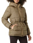 Amazon Essentials Women's Heavyweight Puffer Jacket with Drawstring Waist, Camel Cheetah, S