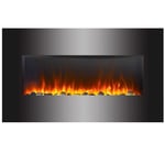 GLOW MASTER UK Electric Fire Fireplace Curved Black Glass Wall Mounted Flame Living Room Heater