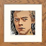 Lumartos, Harry Styles Contemporary Home Decor Wall Art Watercolour Print, Dark Wood Frame, 12 x 12 Inches