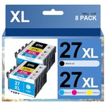 HALLOLUX 27XL Compatible Cartouches d'encre Remplacement pour Epson 27XL 27 XL pour Epson Workforce WF-7620 WF-3620 WF-7210 WF-7610 WF-3640 WF-7720 WF-7710 (Noir Cyan Magenta Jaune, 8-Pack)