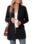 Rapbin Women's Open Front Cardigans Soft Drape Long Sleeve Cardigans Long Black Cardigan with Pockets(Black,L)