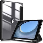 FINTIE Coque Compatible avec iPad 10.2 Pouces 9ème/8ème/7ème Génération (2021/2020/2019) - [Rangement de Stylet] Housse Arrière Transparente Claire Etui Antichoc Bords en TPU, Noir