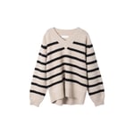 Nautical V-neck Sweater, Black Barley Stripe