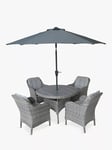 LG Outdoor St Tropez 4-Seater Round Garden Dining Table & Chairs Set with Parasol