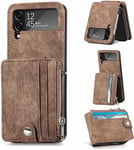 Coque Pour Samsung Galaxy Z Flip 4 Avec Porte-Carte Détachable, Pu Cuir Samsung Z Flip 4 Etui Pour Téléphone Portable Pour Samsung Galaxy Z Flip 4 2022, Brun