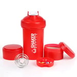 VECH Protein Shaker Bottle -16oz Shaker Cup - 500ml Shaker Bottle for Protein Shakes with Mixing Ball - Leak Proof GYM Shaker Bottles for Workout with Supplement Storage & Pill Tray -Bpa Free （Red）