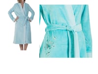 CARRE BLANC PEIGNOIR VELOURS FEMME / BATH ROBE GIVERNY TAILLE 4 (XL) CELADON 