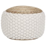 Pouf Tricoté en Coton et Jute Blanc et Beige 50 cm Remplissage à Billes EPS Aiza