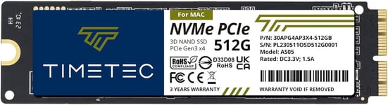 512 Go Mac SSD NVMe PCIe Gen3x4 3D NAND TLC Lecture jusqu'à 2 000 Mo/s Compatible avec MacBook Air (2013-2015, 2017), MacBook Pro (2013-2015), iMac (2013-2019), Mac Pro (2013), MacMini (2014)