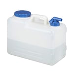 Relaxdays Jerrycan jerricane bidon d’Eau réservoir 15 L Robinet Bouchon sans BPA Camping Voiture Festival, Blanc/Transparent, 15 Liter