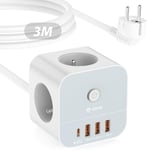 Multiprise Électrique Avec Usb C (Charge Rapide Pd 20 W), Cube Prise Multiple Avec Interrupteur (3680 W/16 A), 3 Prises Et 4 Ports Usb, Rallonge Électrique 3M[MUL211583]