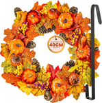 Pelle & Sol Autumn Wreath - Large Fall Wreath with Pumpkins, Pine Cones, Maple &