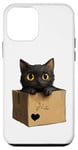 Coque pour iPhone 12 mini Chat noir dans une boîte, Expression adorable avec grands ye