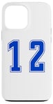 Coque pour iPhone 13 Pro Max Bleu Royal Numéro 12 Équipe Junior Sports Uniforme Numéroté