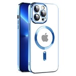 Coque Magnétique Compatible avec le Chargement sans fil pour iPhone 11 Pro,Coque Militaire Anti-Jaune,Résistante aux Chutes et aux Empreintes Digitales,Transparente Etui pour iPhone 11 Pro-Bleu