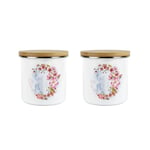 Cherry Blossoms Coffee & Sugar Canisters Set - Enamel Kitchen Storage Pink Gifts