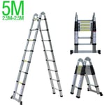 5m Echelle Pliante Télescopique en Aluminium Multifonction Extensible Echelle Antidérapante 150kg Capacité