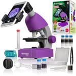 Microscope 40x-640x - BRESSER JUNIOR - Éclairage LED - kit d'expérimentation - violet