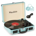 RP114BL Briefcase Record Player with Built-in Speakers, USB, Vinyl to MP3 - Blue